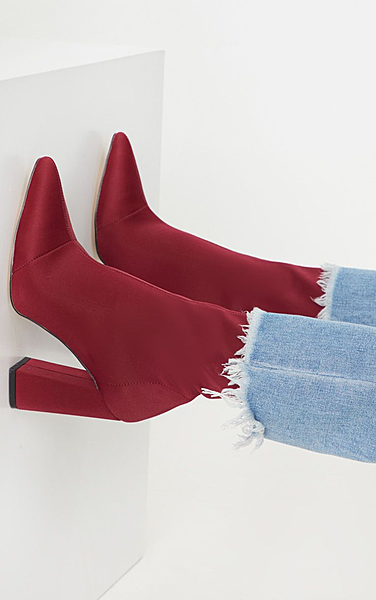 Bottines-chaussettes bordeaux pointues en Lycra