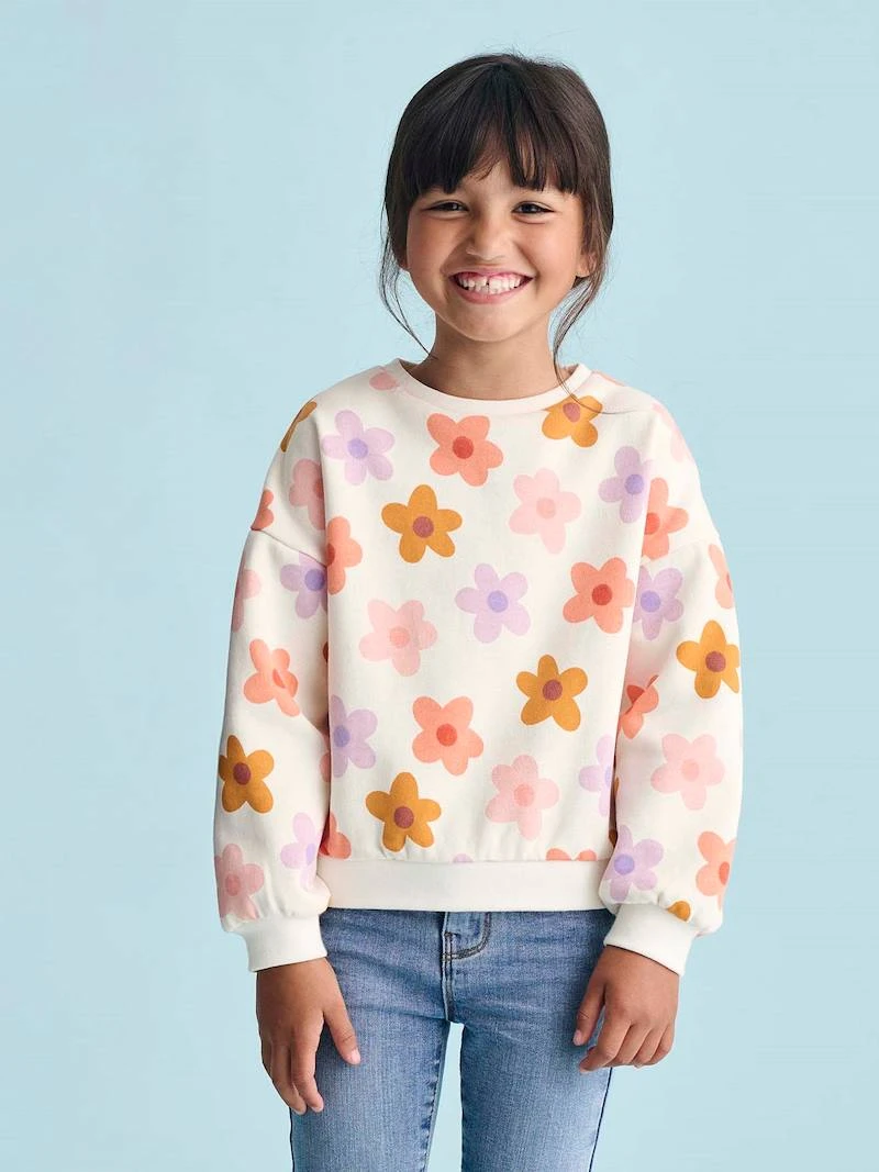 Sweat fille motifs fantaisie vanille - Vertbaudet