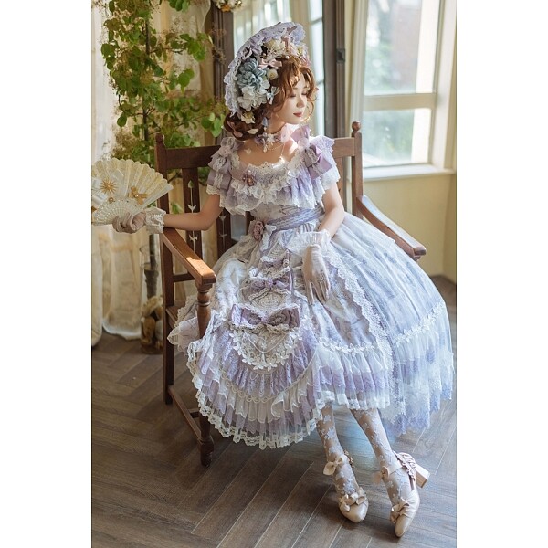 [$138.90]Key to the Fairyland Hime Lolita Dress Flowy Short Lace Sleeves Lolita Dress by Garden Cat