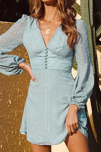 Women's V-Neck Pleated Long-Sleeved Holiday Dress