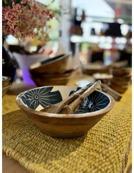 Saladier en manguier Fleurs Bleues