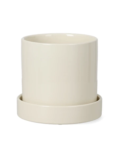 Pot de fleurs avec soucoupe | Céramique. Ø16 x 14,5 cm. | Off White