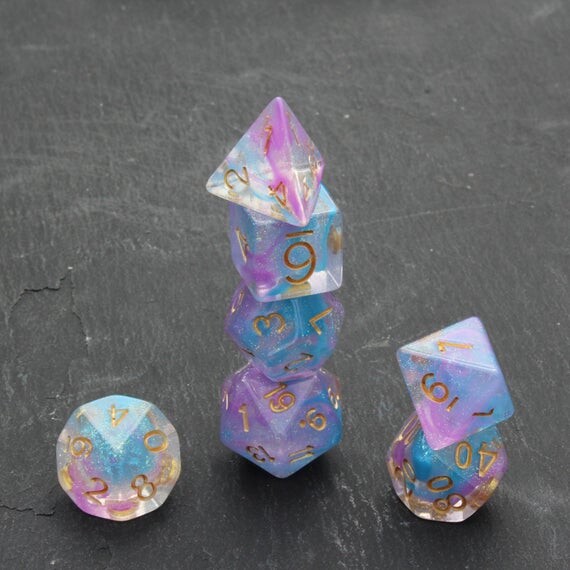 Mage Dust - glitter blue & purple dice set - quirky dnd gift - d20 fantasy dice - for fans of Critical Role or Dungeons and Dragons