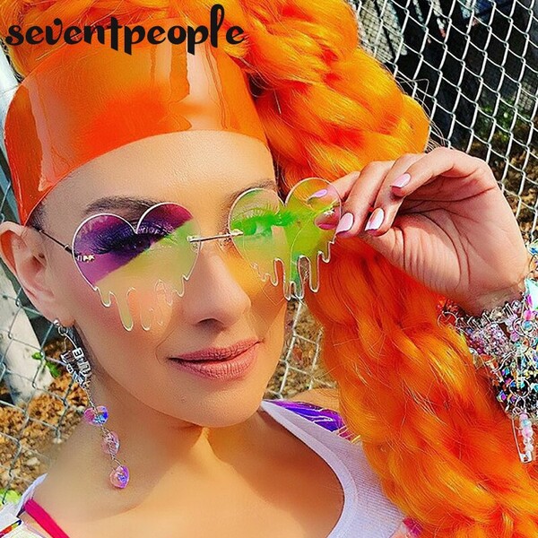 Lunettes de soleil sans monture en forme de cœur pour femmes, unisexe, nouvelle mode, avec lame