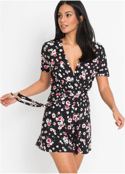 Combi short imprimée noir à fleurs 