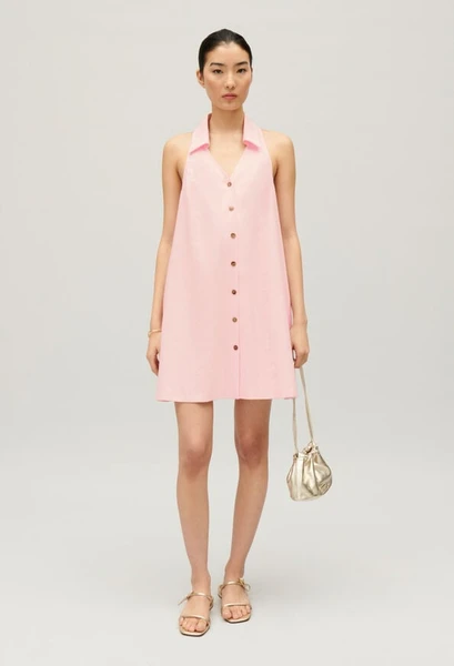 Robe courte babydoll boutonn&eacute;e