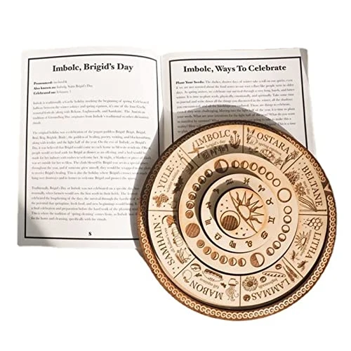 angelle Roue de l'année Pagan Witch Wiccan Calendrier Calendrier Crystal Grid Grid Wood Tile Divining Outils Roue de l'année Calendrier en Bois 11.81 Pouces(Pas de socle)