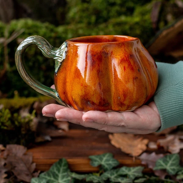 Pumpkin mug, pumpkin with handle, handmade mug