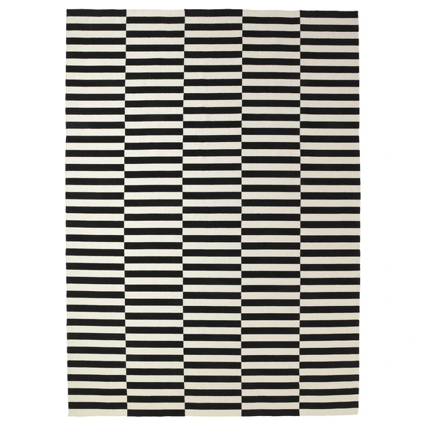 STOCKHOLM Tapis tissé à plat - fait main/rayé noir/blanc cassé 250x350 cm