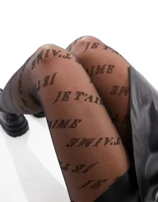 ASOS DESIGN - Collants en maille avec inscription - Noir