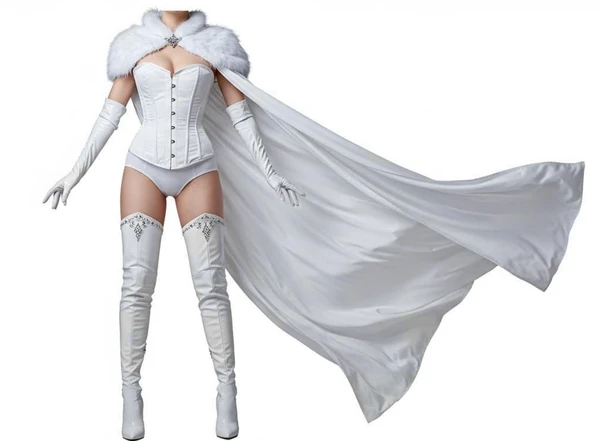 Custom-Made Emma Frost / Snow Queen Leather Costume – Corset, Fur Cloak & Long Gloves (Pearl White)