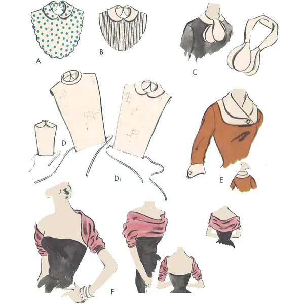 Modèle des années 1950, Accessoires Vogue, Col Peter Pan, Étole à manches - Multi-tailles