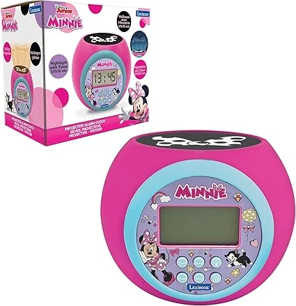 Lexibook, Disney Minnie, Réveil-projecteur avec Fonction Alarme et répétition Snooze, veilleuse avec minuterie, écran LCD, à Piles, Rose, RL977MN