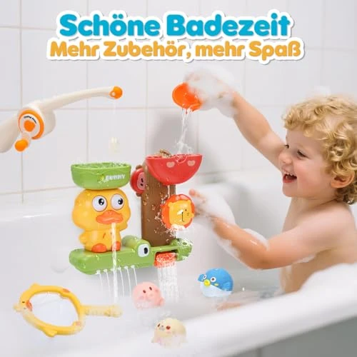 CUTE STONE Jouets de Bain, Jouets de Bain pour Bébé, Canards et Lions, Jeu de pêche, Jouets flottants sans Trou, Jeu de Filet de pêche au Canard, Cadeaux pour garçons et Filles