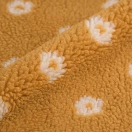 Tissu sherpa grosse fleur naïve écru moutarde