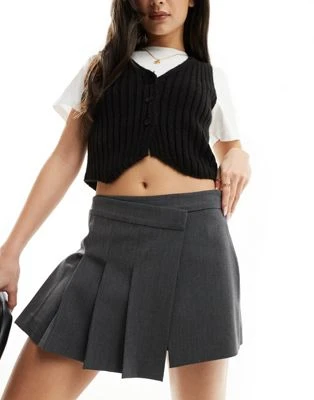 Mango - Jupe-short habillée à taille croisée - Gris