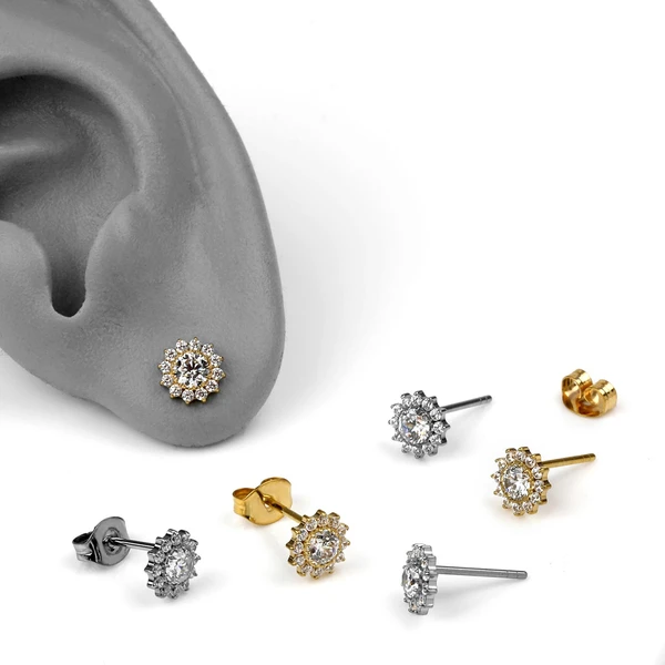 Titanium CZ Flower Stud Earrings For basic Piercings