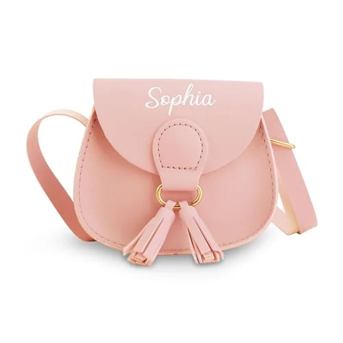 Vlagots Sac à Main Personnalisé pour Petites Filles, Sac à Bandoulière Mignon avec Pompon, Porte-Monnaie Personnalisé pour Enfants avec Nom