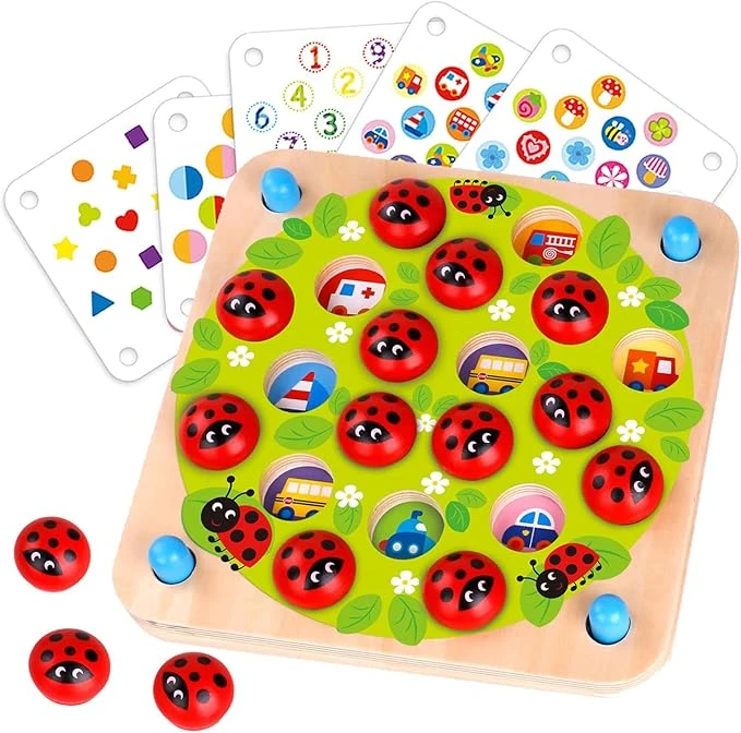 Nene Toys Jeu Memory Jardin des Coccinelles - Jeu de Mémoire Éducatif en Bois pour Enfants de 3, 4 et 5 Ans - 10 Décors - Stimule la Mémoire et Le Développement