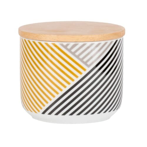 Pot en faïence motifs à rayures et couvercle en bambou