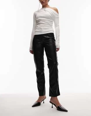 ASOS DESIGN - Pantalon droit en imitation cuir - Noir