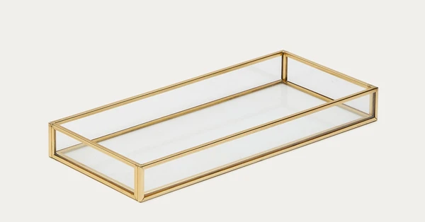 Plateau Soanet en verre et métal avec finition dorée | Kave Home France