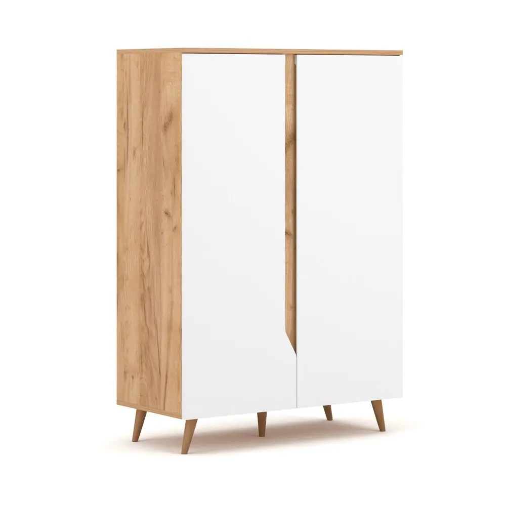 Buffet haut 2 portes 90x42x132 cm blanc et naturel - MARWA