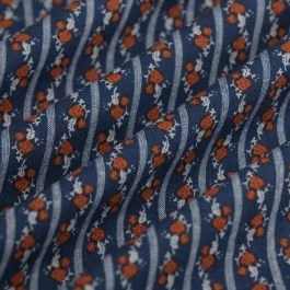 Tissu popeline viscose rayure fleur blanc rouge bleu