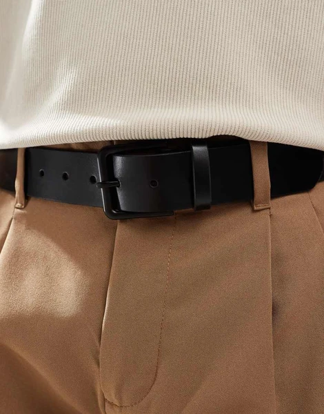 ASOS DESIGN - Ceinture élégante en cuir avec boucle noir mat - Noir