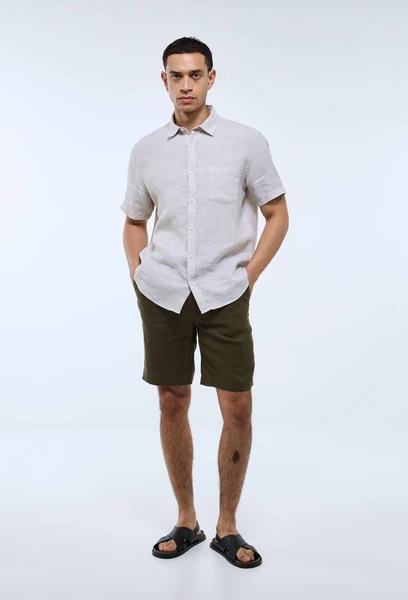 Bermuda élastiqué en lin VERT FONCE pour homme MONOPRIX PREMIUM
