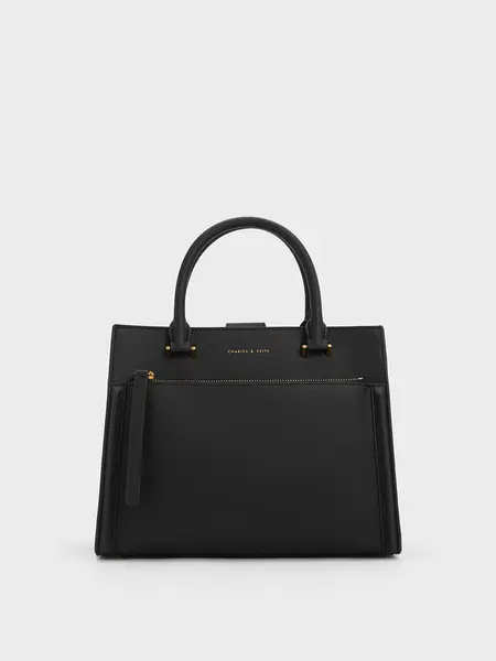 Black Anwen Structured Tote Bag | CHARLES & KEITH