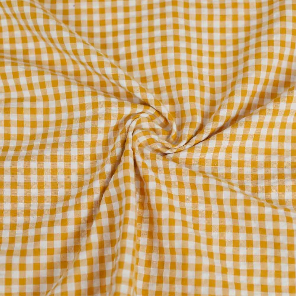 Tissu seersucker à motif tissé vichy Ocre & Blanc | Tissu pour couture de chemise, robes
