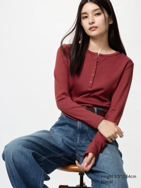 T-shirt côtelé Henley (Manches longues)