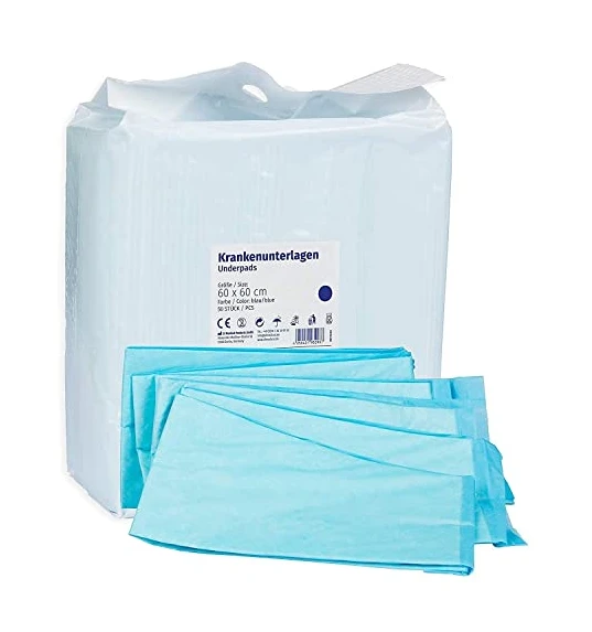 Alèses jetables 50 pièces 60x60cm bleu 6 plis, absorbance, Alèses de protection de literie