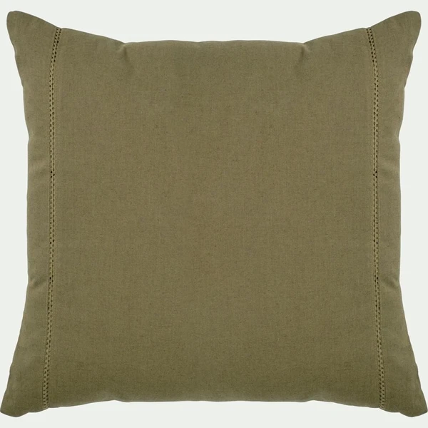 LAUZON - Coussin en lin et coton finition liseré 45x45cm - vert mousse