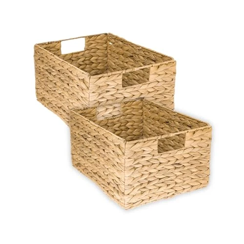 HMF panier de rangement, panier pliable tressé en jacinthe d'eau jonc de mer | set de 2 pièces | taille L | 36 x 28 x 20 cm