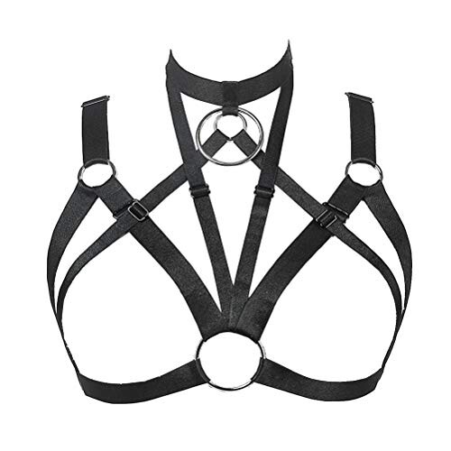 Harnais Soutien-Gorge Femmes Pentagram Cage Bra Strappy Style (Black 1)