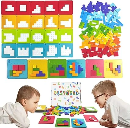 Tangram Casse Tete Enfant,Puzzle Tetris Tangram,Jeux Educatif 4 5 6 Ans,Tetris Jeux,Jouet Montessori 4 5 6 Ans,Tetris Puzzle Garcon Et Fille,Intelligence Jigsaw avec 108 Coloré Bloc