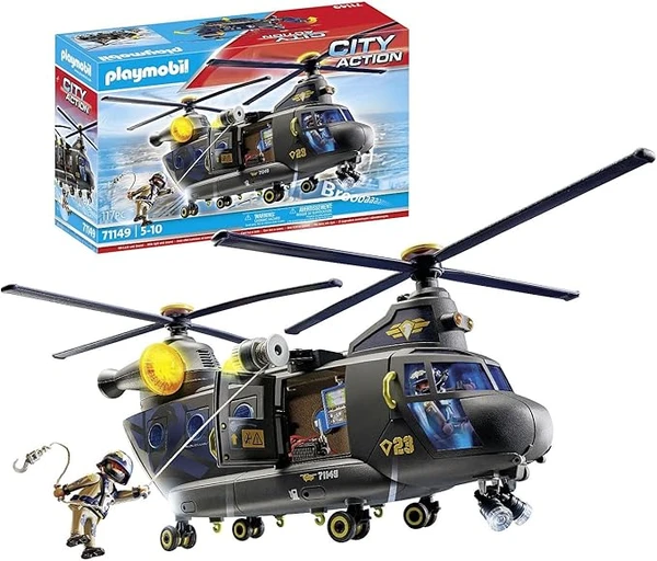 Playmobil 71149 Hélicoptère de Transport des Forces spéciales - City Action - avec Deux Personnages et Un hélicoptère avec Fonctions sonores et Lumineuses - Ville & Métiers - Dès 5 Ans