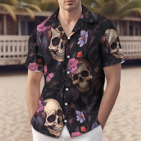 Mystical Skull Rose Pattern Hawaiian Shirts - Tropi Hawaiian Shirts