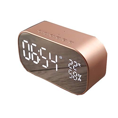 Réveil Bluetooth à LED sans fil - Double haut-parleur avec surface miroir - Rappel de temps - Décoration de chambre, rose gold, Taille unique