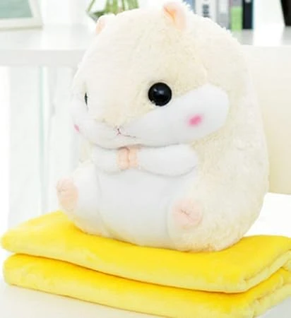 Peluche Hamster Coussin 2 en 1 avec Oreiller et Couverture Cadeau pour Enfants et Petite Amie (Rose)