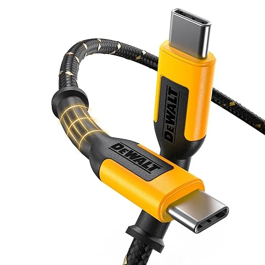 DEWALT Câble USB-C robuste, câble USB-C de chantier 60 W, Type-C vers Type-C haute vitesse, charge rapide PD USB-C pour iPhone 17/16/15 Plus Pro Max, MacBook, iPad, Samsung Galaxy, 3 m