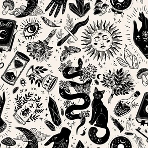 Witchy Things in Black and White Fabric | Spoonflower
