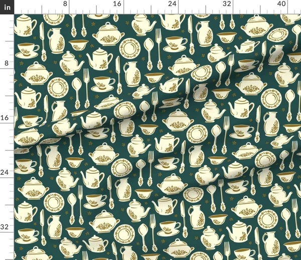 Fabric in Vintage Porcelain Charm-Dark Green-Medium