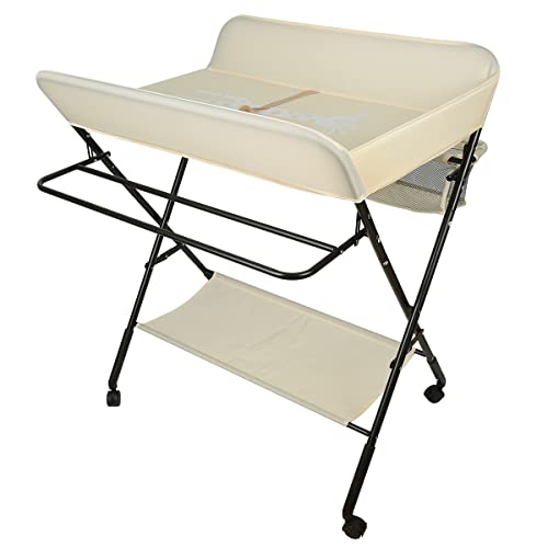 Table à Langer Pliable Avec Panier | Structure Fer 25kg | Noir | 80x66x98cm | Nouveau-Né Portable