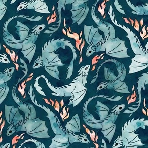 Dragon fire dark teal Fabric | Spoonflower