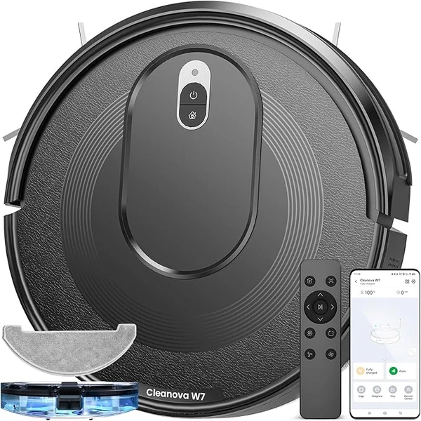 2800Pa Aspirateur Robot Laveur, Aspirateur Robot 2 en 1, Cleanova W7 Robot Aspirateur aspiration puissante 120min d'Autonomie, Alexa/APP/IFTTT, Idéal pourTapis Sols Durs,Ultra-Mince Silencieux