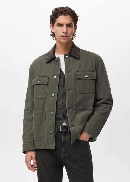 Quilted jacket with corduroy collar