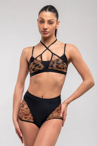 RAD Shimmering Leopard Ember Top - Black Leopard Mesh